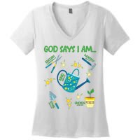 God Says I Am Gardening Lover Women Christian Women's V-Neck T-Shirt