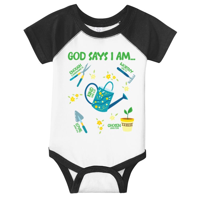 God Says I Am Gardening Lover Women Christian Infant Baby Jersey Bodysuit