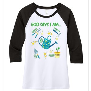 God Says I Am Gardening Lover Women Christian Women's Tri-Blend 3/4-Sleeve Raglan Shirt