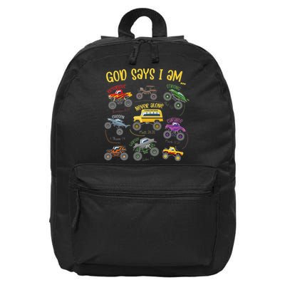 God Says I Am Construction Bible Verse Truck 16 in Basic Backpack