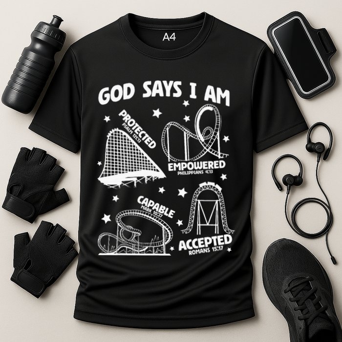 God Says I Am Roller Coaster Lover Christian Cooling Performance Crew T-Shirt
