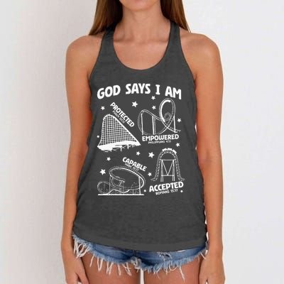 God Says I Am Roller Coaster Lover Christian Women's Knotted Racerback Tank