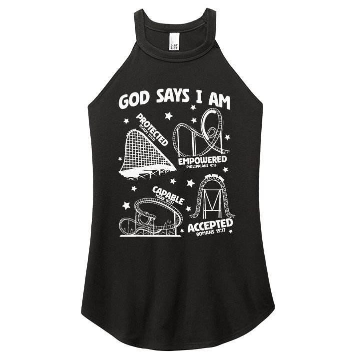God Says I Am Roller Coaster Lover Christian Women's Perfect Tri Rocker Tank