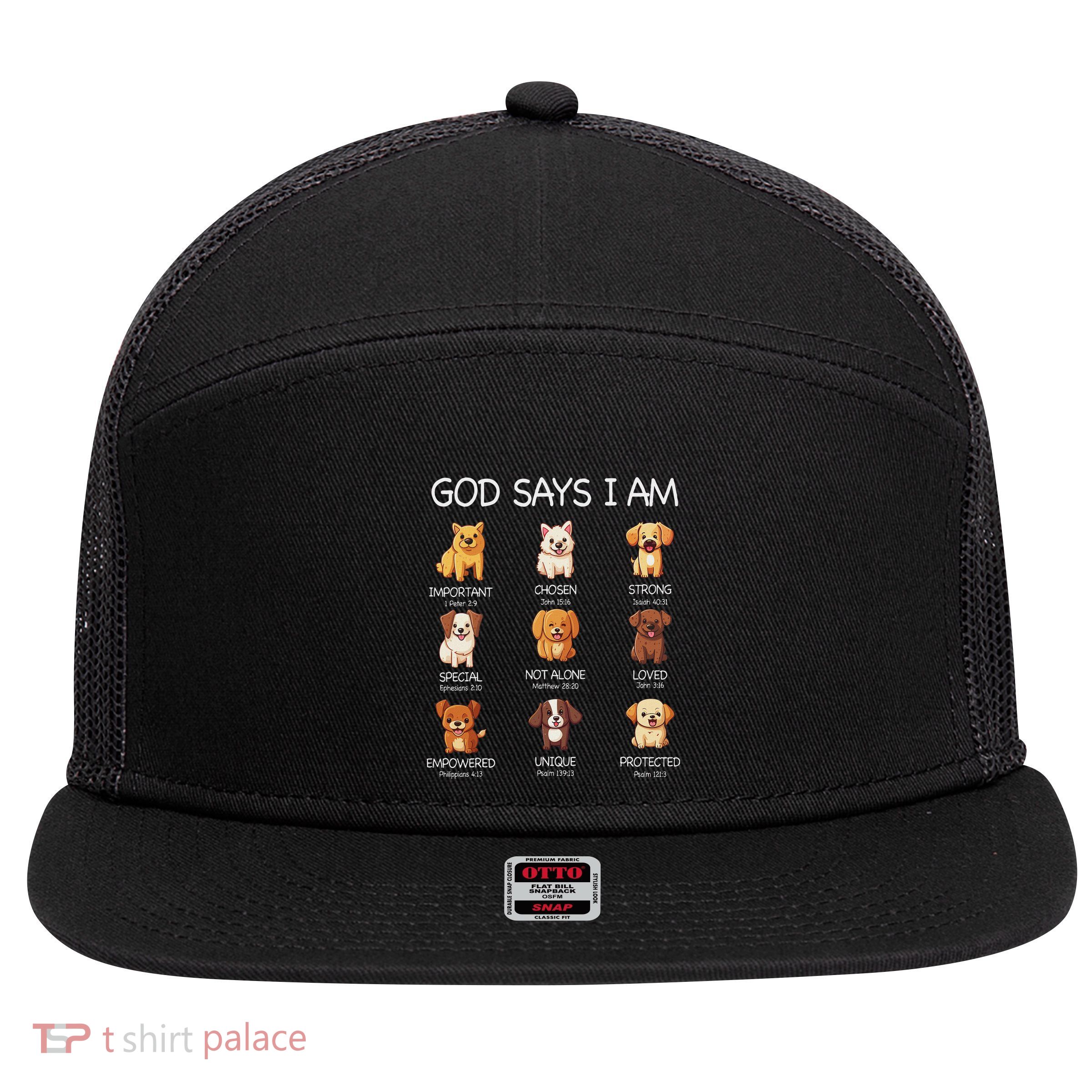 God Says I Am Cute Dogs Bible Verse Christian 7 Panel Mesh Trucker Snapback Hat