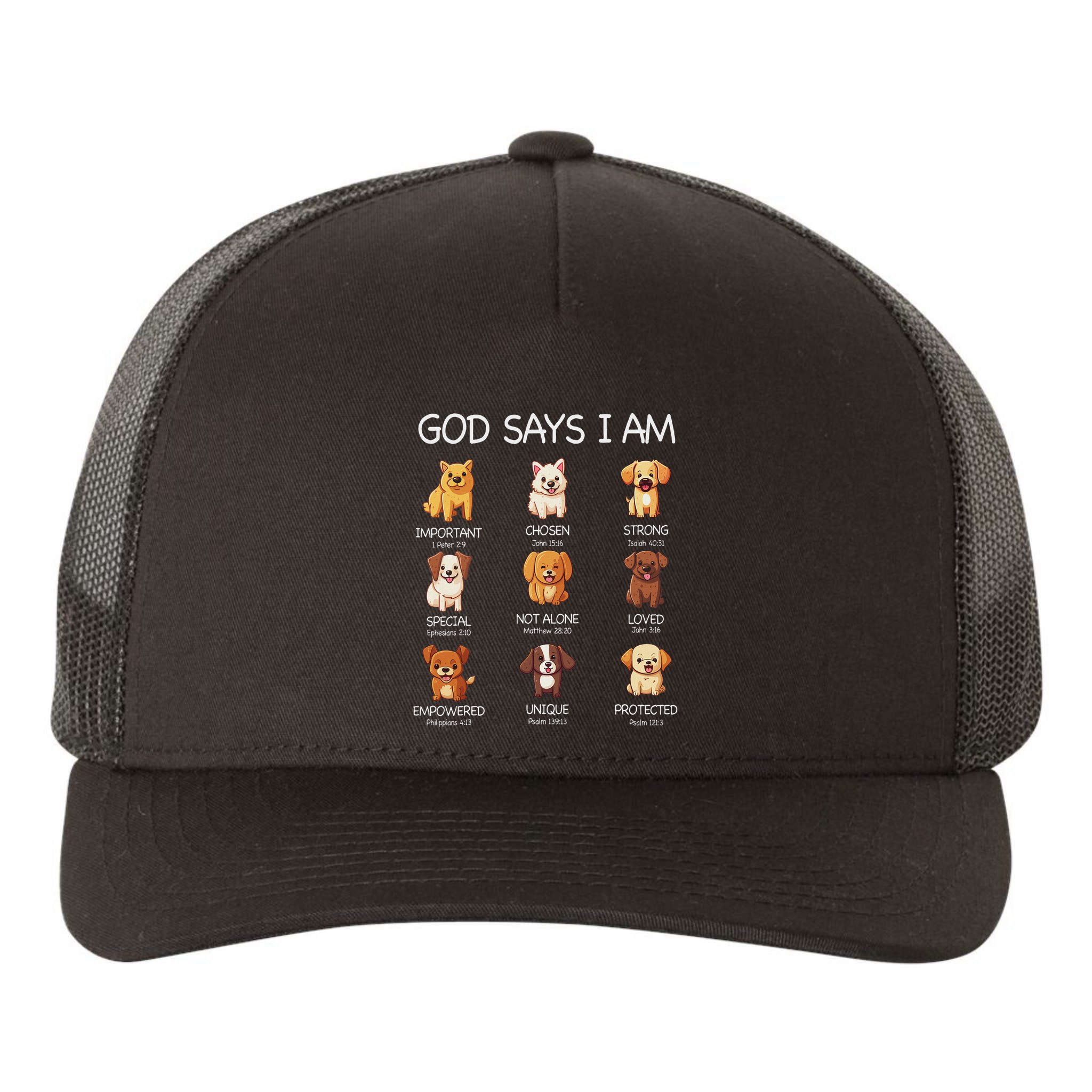 God Says I Am Cute Dogs Bible Verse Christian Yupoong Adult 5-Panel Trucker Hat