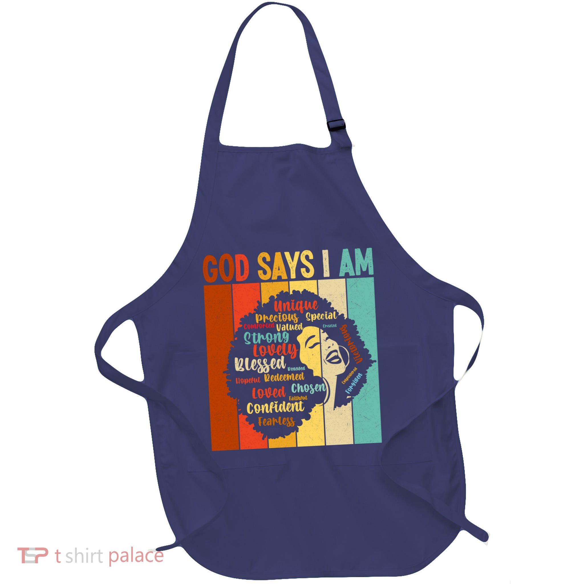 God Says I Am Black Woman Stylish Afro Full-Length Apron With Pockets