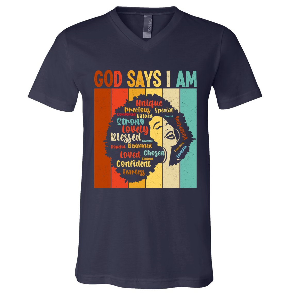 God Says I Am Black Woman Stylish Afro V-Neck T-Shirt