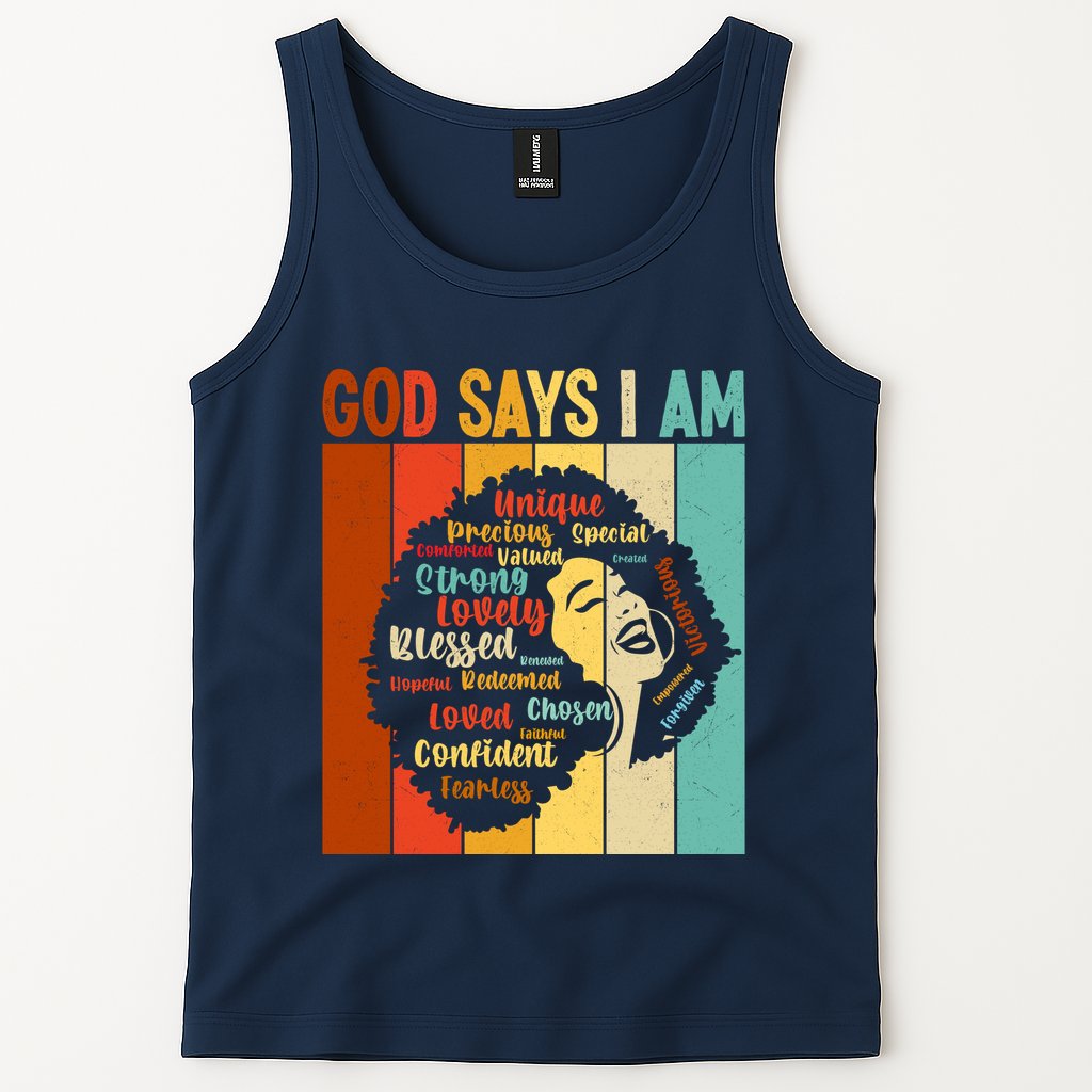 God Says I Am Black Woman Stylish Afro Tank Top