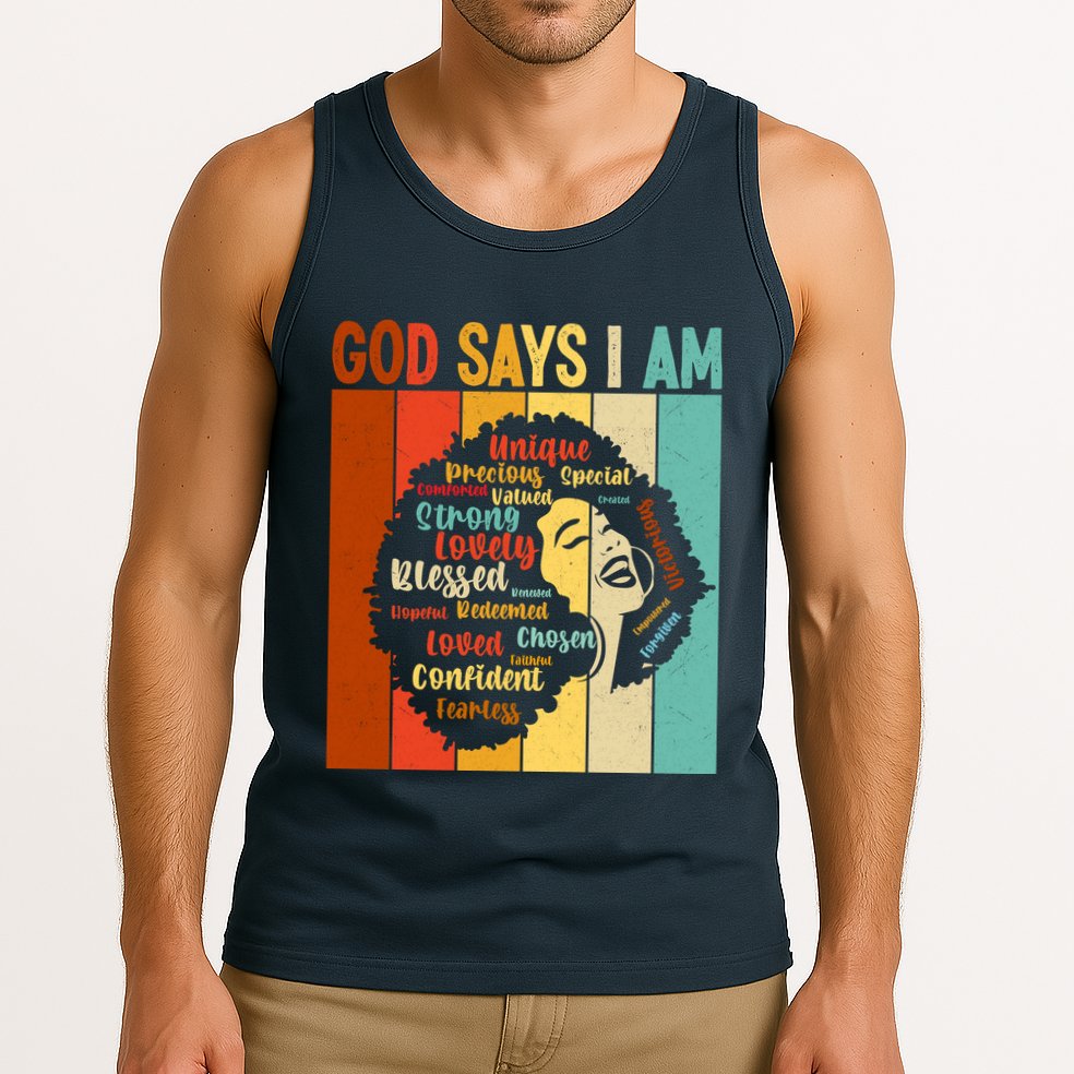 God Says I Am Black Woman Stylish Afro Tank Top