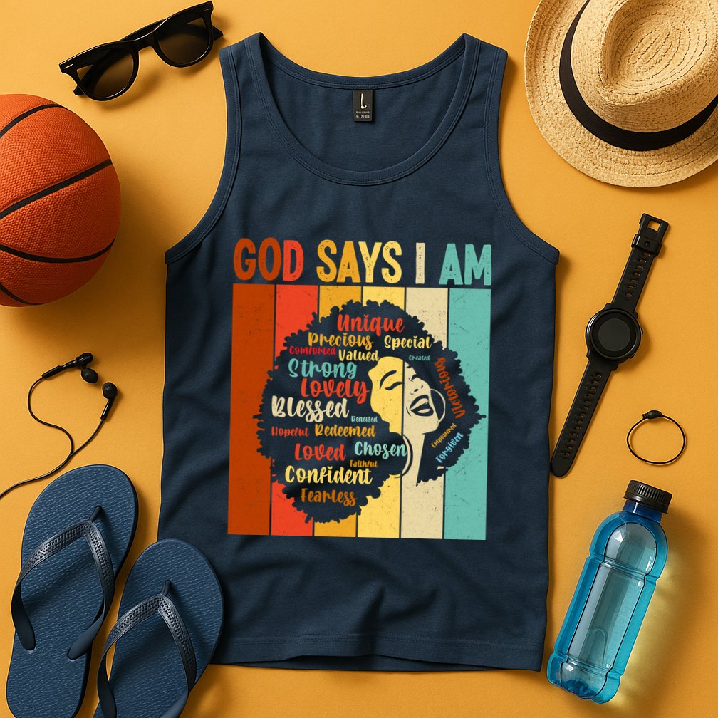 God Says I Am Black Woman Stylish Afro Tank Top