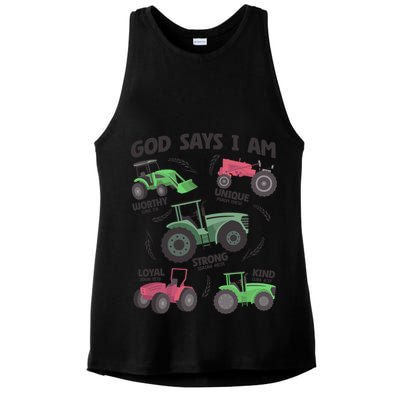 God Says I Am Tractor Lover Christian Ladies PosiCharge Tri-Blend Wicking Tank