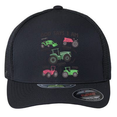 God Says I Am Tractor Lover Christian Flexfit Unipanel Trucker Cap