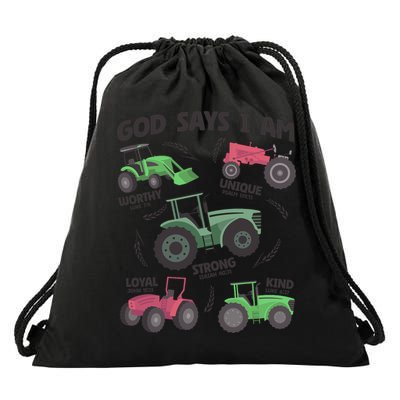 God Says I Am Tractor Lover Christian Drawstring Bag