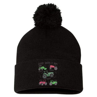 God Says I Am Tractor Lover Christian Pom Pom 12in Knit Beanie