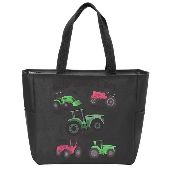 God Says I Am Tractor Lover Christian Zip Tote Bag