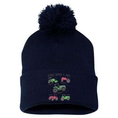 God Says I Am Tractor Lover Christian Pom Pom 12in Knit Beanie