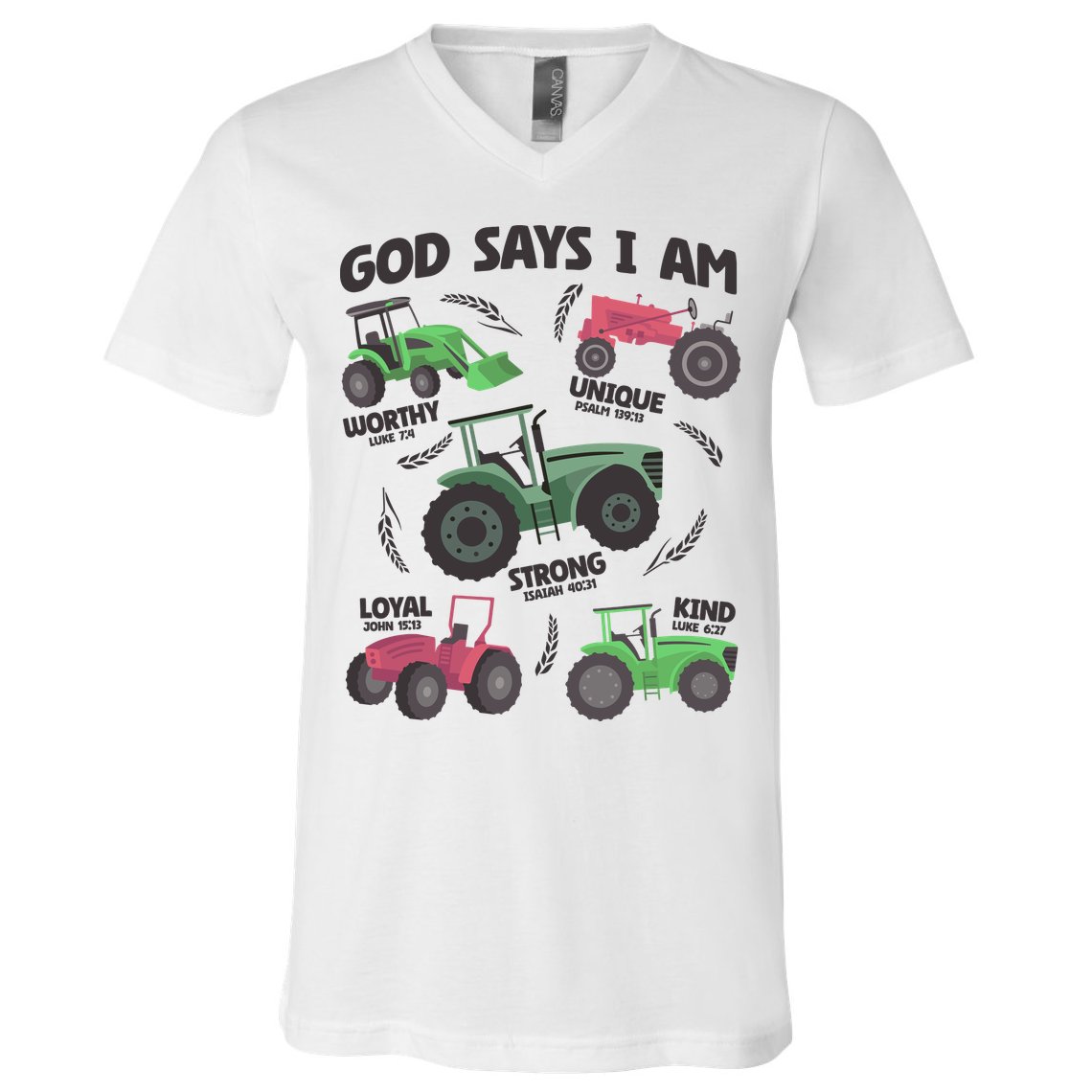 God Says I Am Tractor Lover Christian V-Neck T-Shirt
