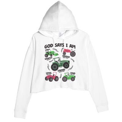 God Says I Am Tractor Lover Christian Crop Fleece Hoodie