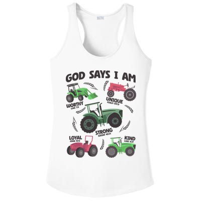 God Says I Am Tractor Lover Christian Ladies PosiCharge Competitor Racerback Tank