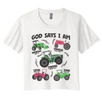 God Says I Am Tractor Lover Christian Women's Crop Top Tee