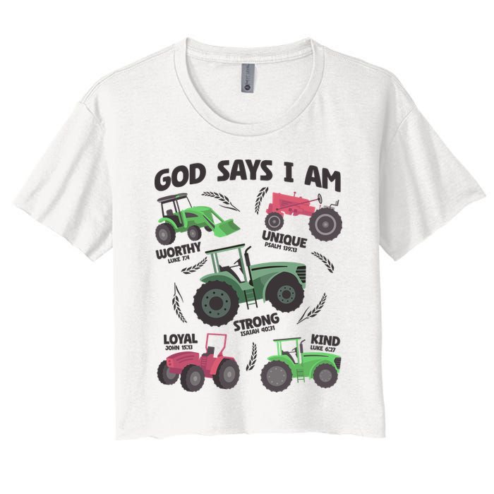 God Says I Am Tractor Lover Christian Women's Crop Top Tee