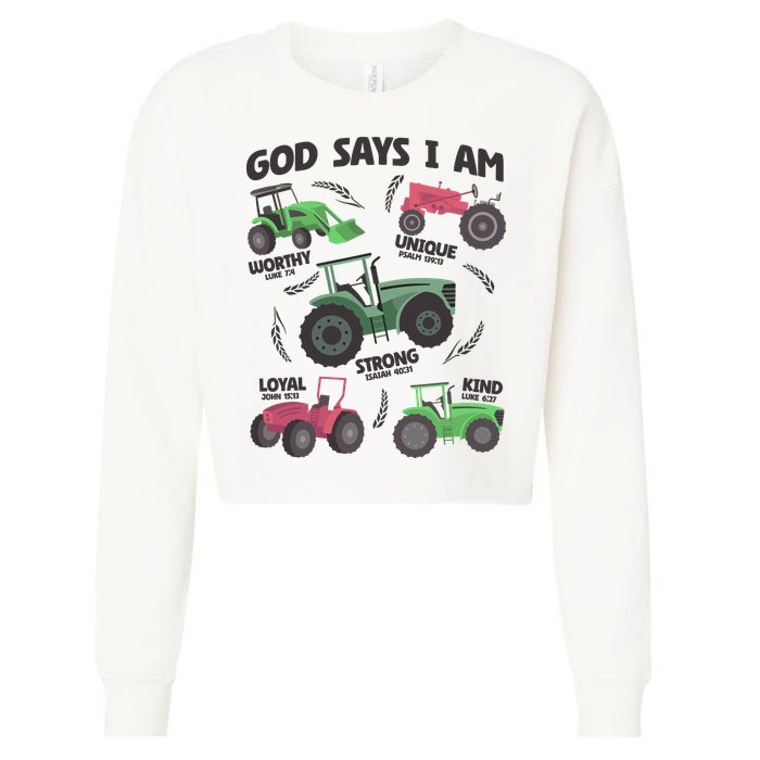 God Says I Am Tractor Lover Christian Cropped Pullover Crew