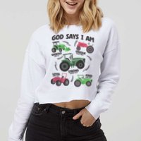 God Says I Am Tractor Lover Christian Cropped Pullover Crew