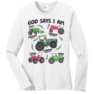 God Says I Am Tractor Lover Christian Ladies Long Sleeve Shirt