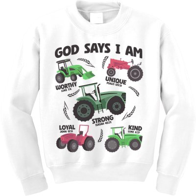 God Says I Am Tractor Lover Christian Kids Sweatshirt