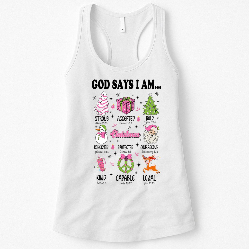 God Says I Am Christmas Bible Verses Christian Religious Womens Tank Top