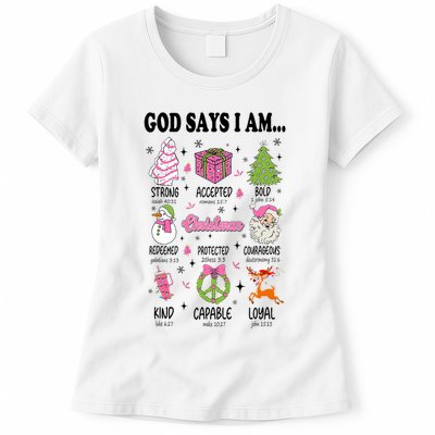 God Says I Am Christmas Bible Verses Christian Religious Womens T-Shirt