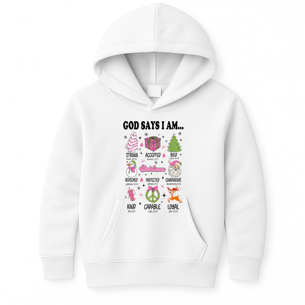 God Says I Am Christmas Bible Verses Christian Religious Kids Hoodie