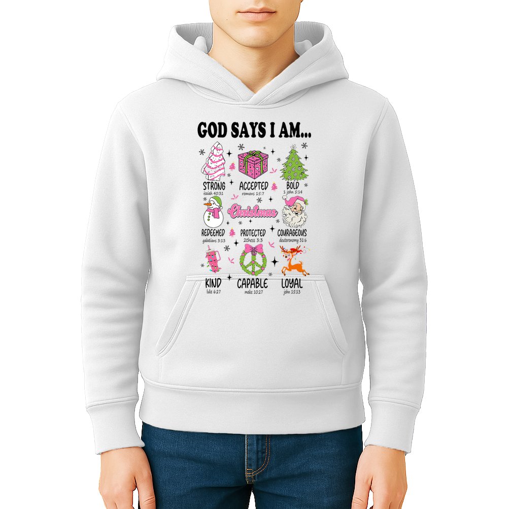 God Says I Am Christmas Bible Verses Christian Religious Kids Hoodie