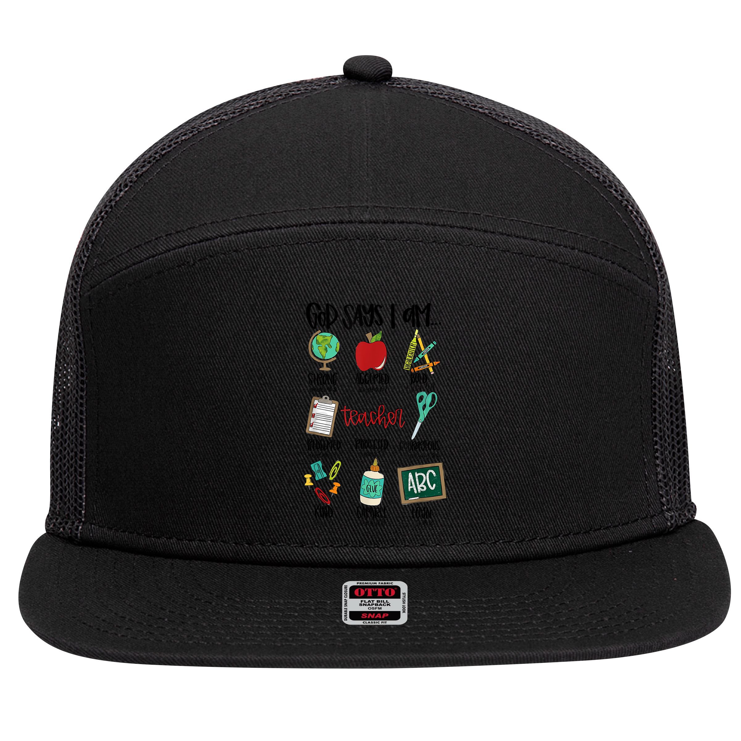 God Says I Am Teacher 7 Panel Mesh Trucker Snapback Hat