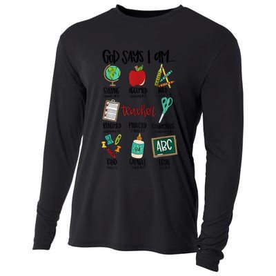 God Says I Am Teacher Cooling Performance Long Sleeve Crew