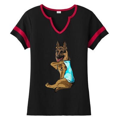 German Shepherd I Love Mom Tattoo Ladies Halftime Notch Neck Tee