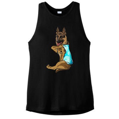 German Shepherd I Love Mom Tattoo Ladies PosiCharge Tri-Blend Wicking Tank