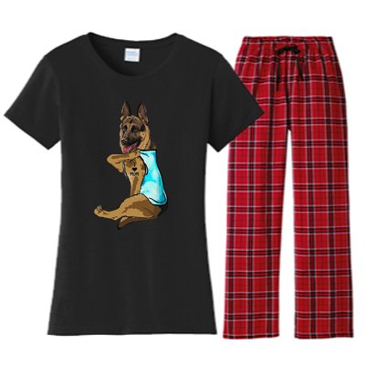 German Shepherd I Love Mom Tattoo Women's Flannel Pajama Set