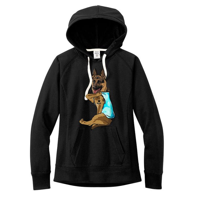 German Shepherd I Love Mom Tattoo Women's Fleece Hoodie