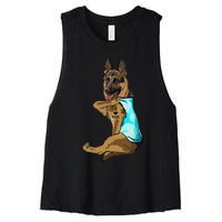 German Shepherd I Love Mom Tattoo Women's Racerback Cropped Tank