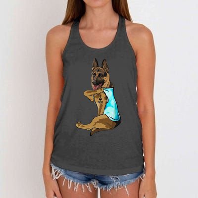 German Shepherd I Love Mom Tattoo Women's Knotted Racerback Tank