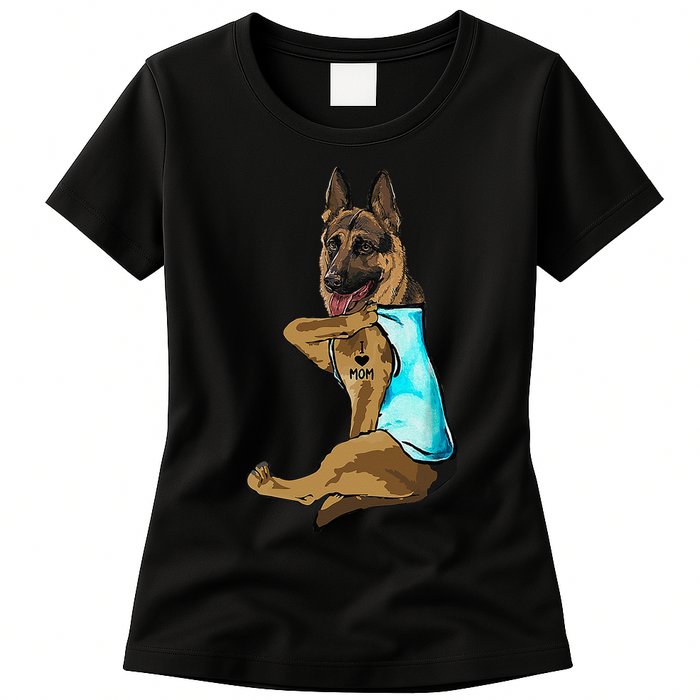 German Shepherd I Love Mom Tattoo Women's T-Shirt