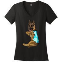 German Shepherd I Love Mom Tattoo Women's V-Neck T-Shirt