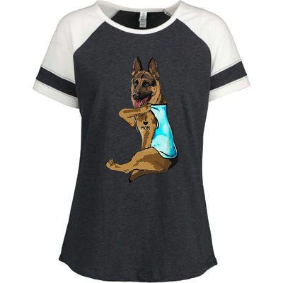 German Shepherd I Love Mom Tattoo Enza Ladies Jersey Colorblock Tee