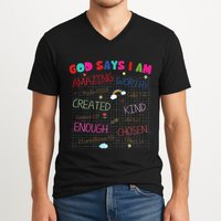 God Says I Am C.R.A.Y.O.N Drawing Bible Christian V-Neck T-Shirt