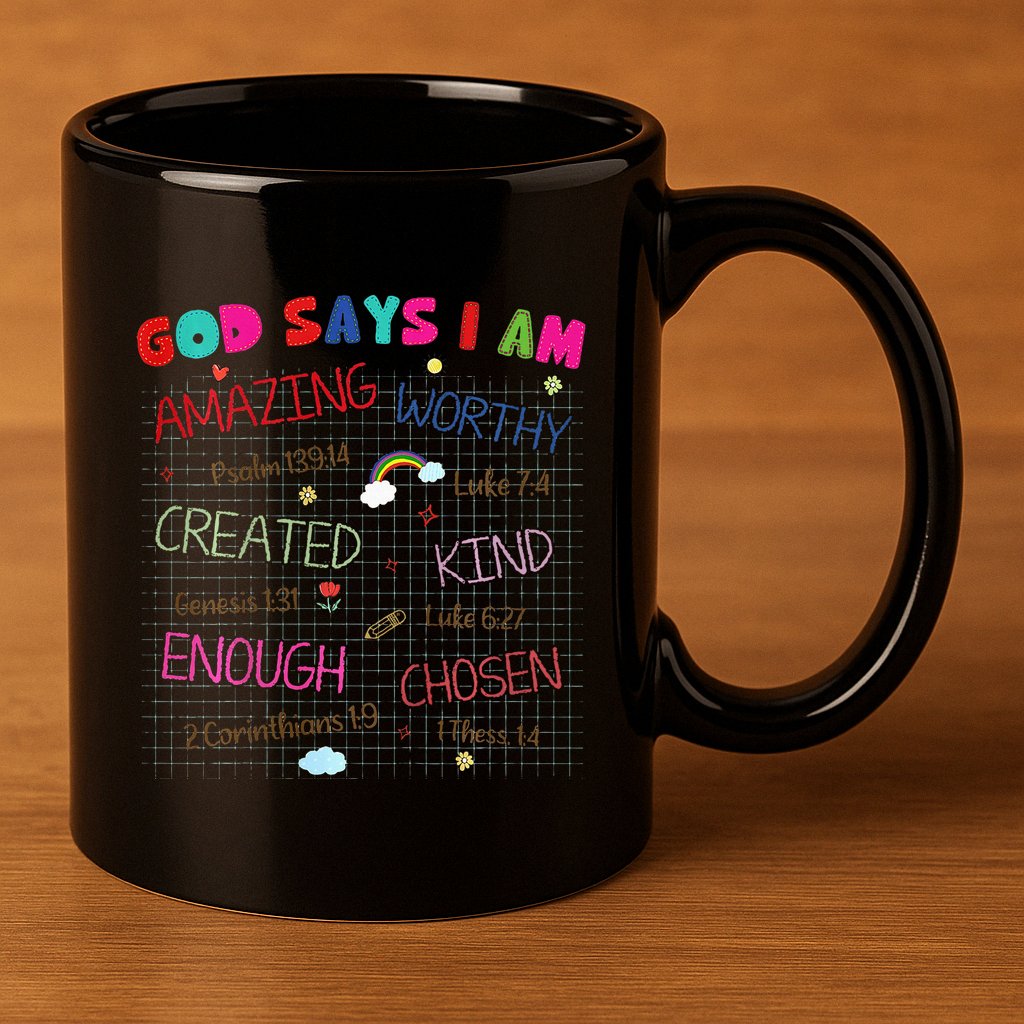 God Says I Am C.R.A.Y.O.N Drawing Bible Christian 11oz C Handle Ceramic Mug