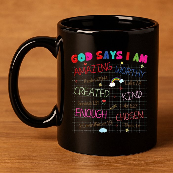 God Says I Am C.R.A.Y.O.N Drawing Bible Christian 11oz C Handle Ceramic Mug