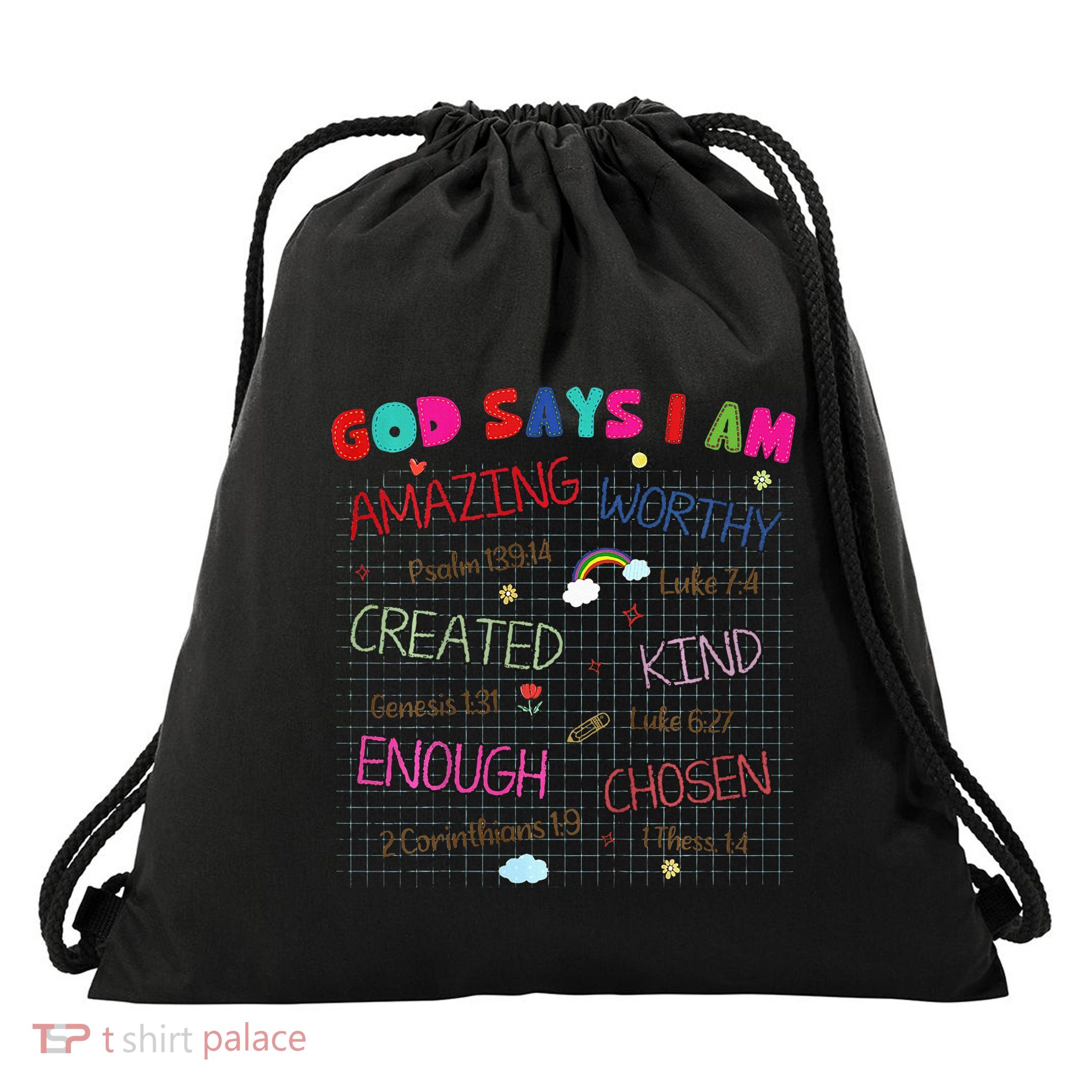 God Says I Am C.R.A.Y.O.N Drawing Bible Christian Drawstring Bag