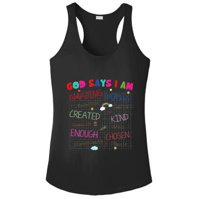 God Says I Am C.R.A.Y.O.N Drawing Bible Christian Ladies PosiCharge Competitor Racerback Tank