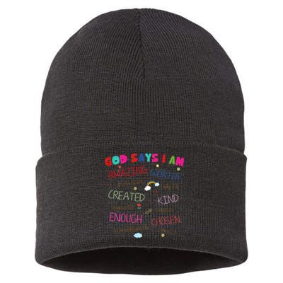 God Says I Am C.R.A.Y.O.N Drawing Bible Christian Sustainable Knit Beanie